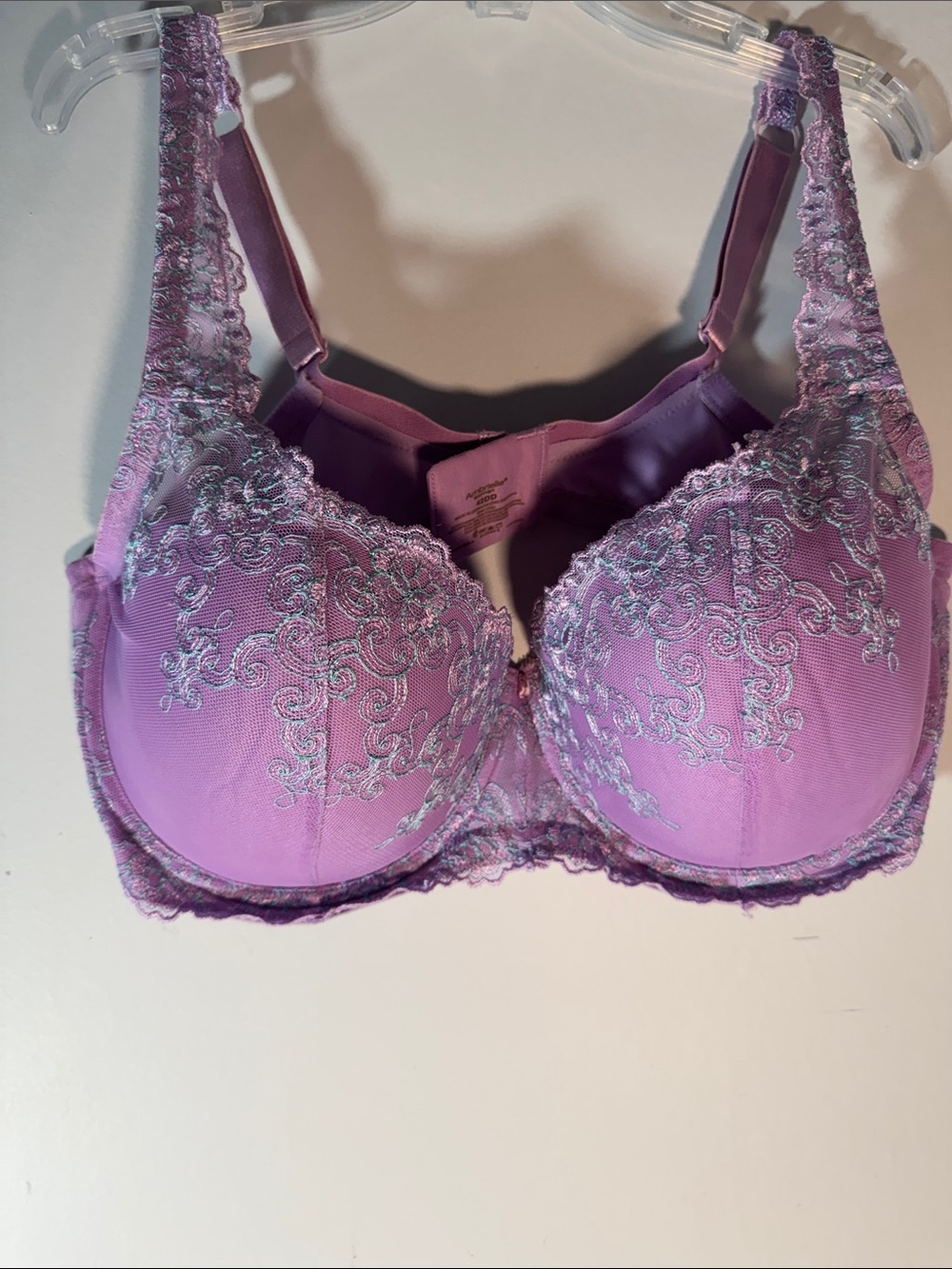 Lilac Lace Embroidered Underwire Bra with Silver Accents